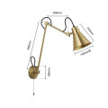 dimension diagram for the Flux wall light range Brass